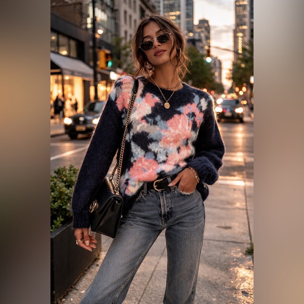 Sz 0P Lauren Cole Vintage Mohair Acrylic Blend Humming Bird Floral Sweater